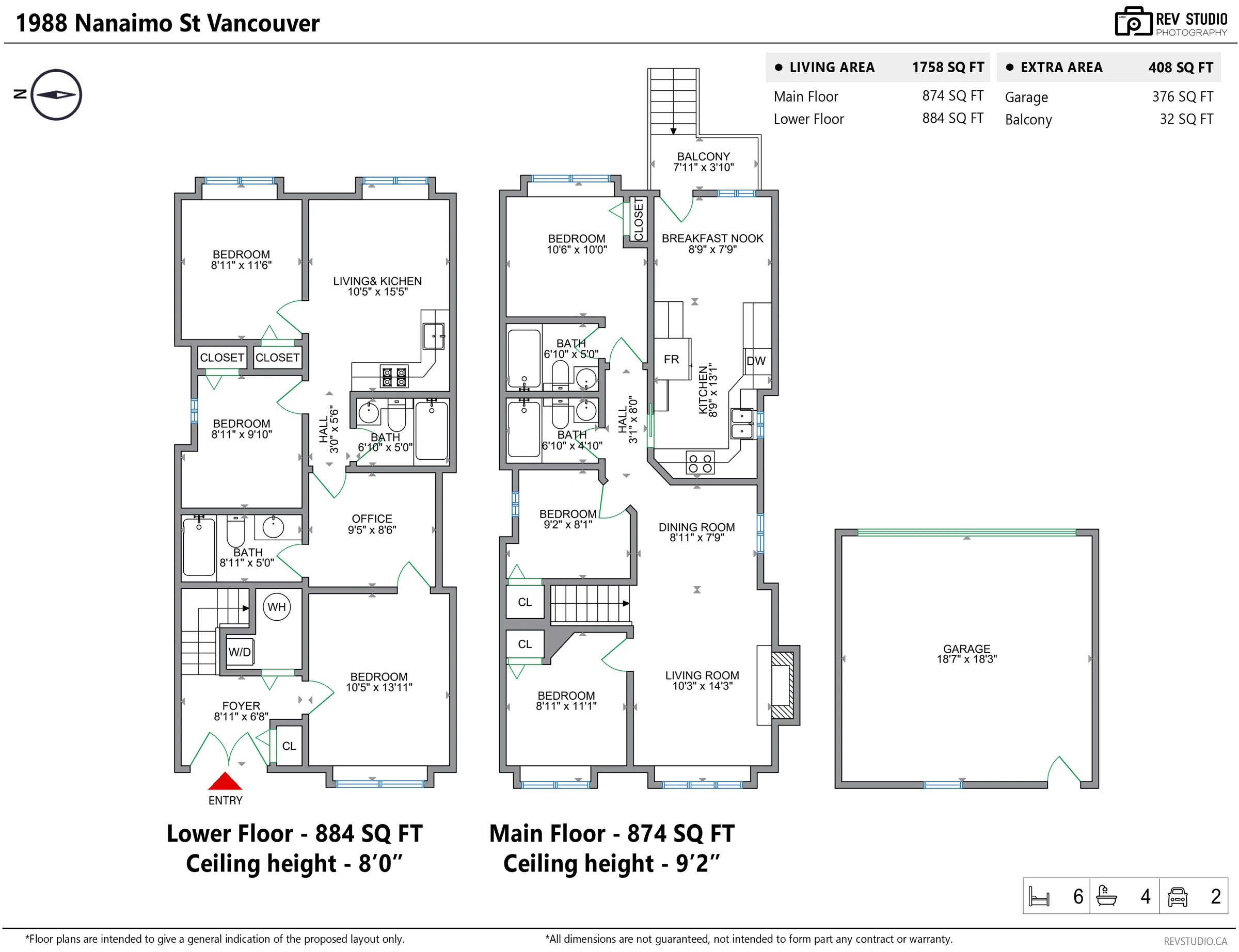 Floor plan of both levels with room names and dimensions