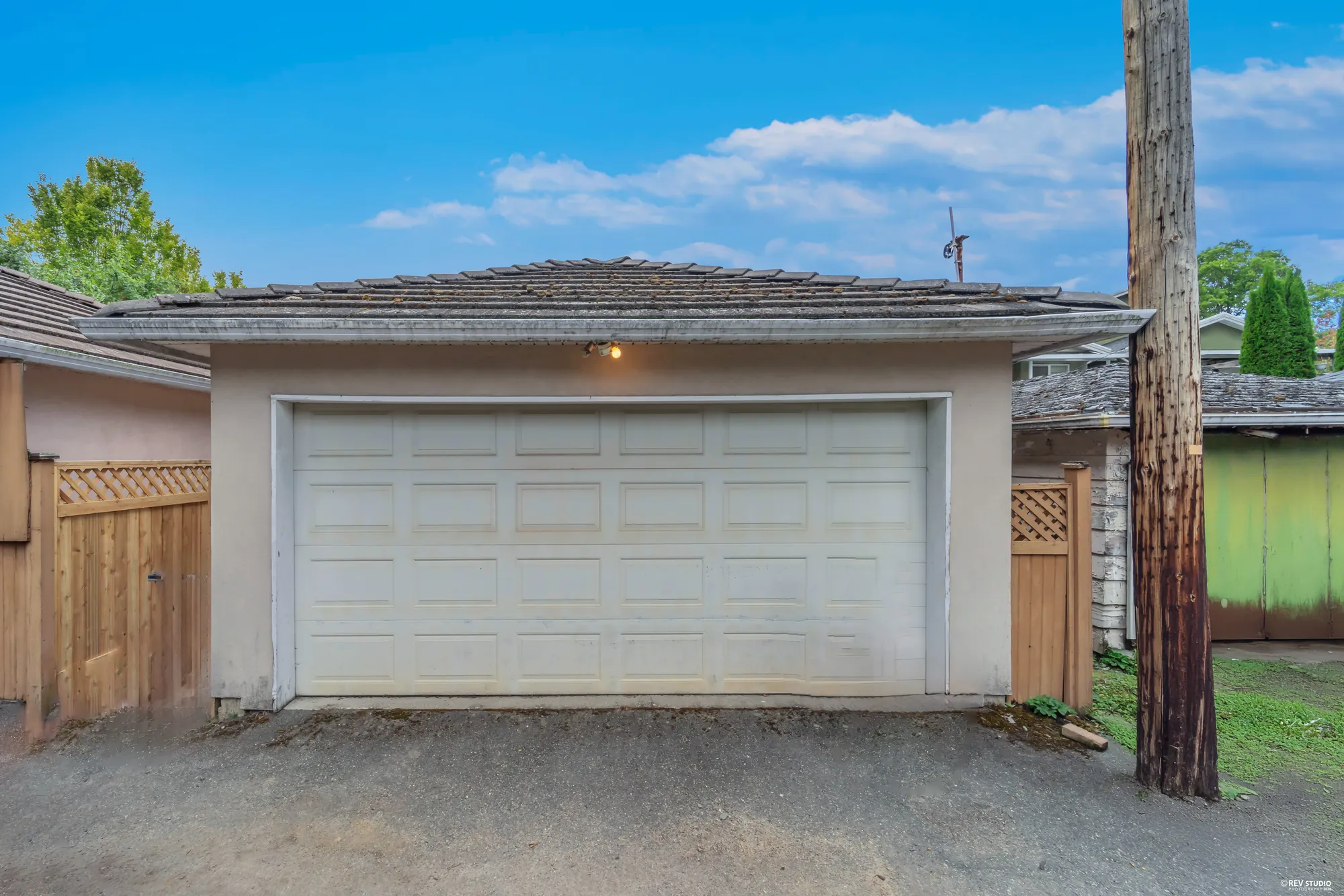 The detached double garage from the lane